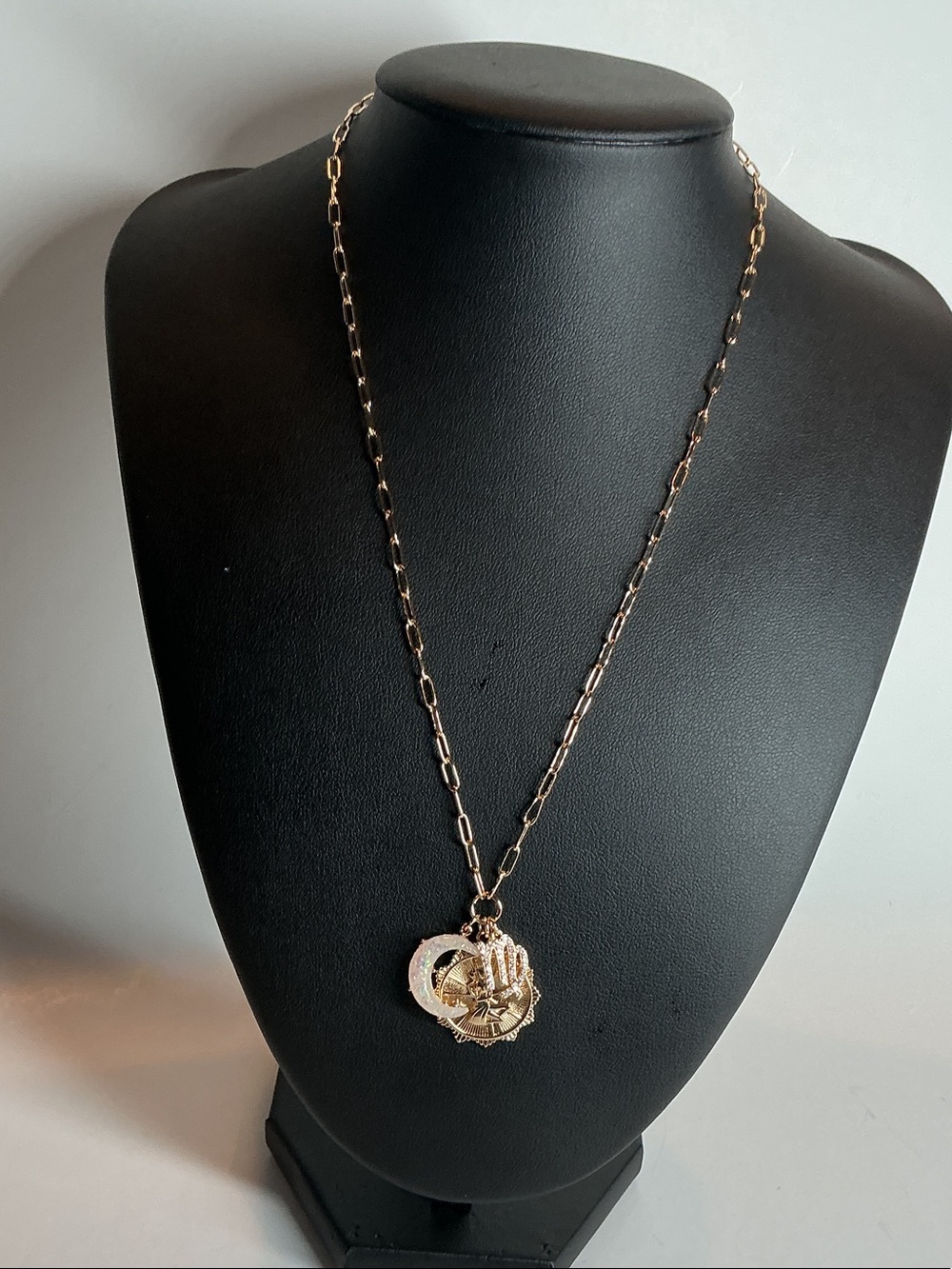 Gold-Tone Charm Pendant Necklace with Moon and Star Discs